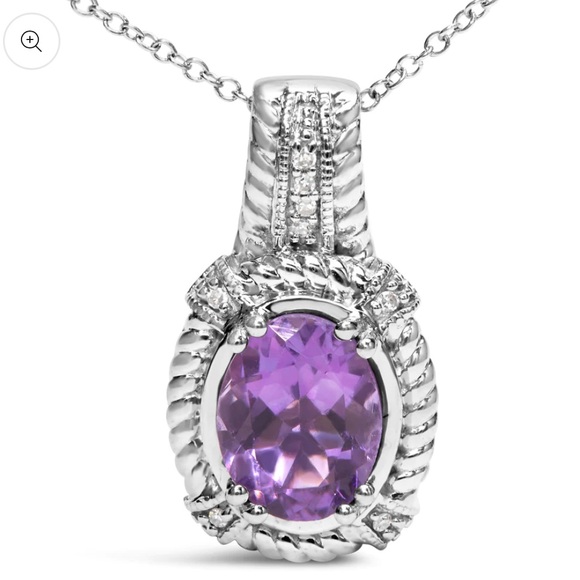 Haus of Brilliance .925 Sterling Silver Amethyst & Diamond Pendant 18” Necklace - Picture 2 of 4